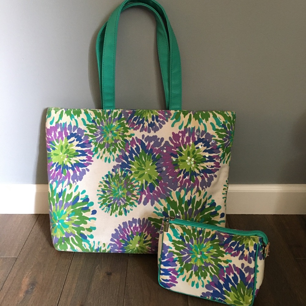 Bath and Body Works Floral Tote and Cosmetic Bag